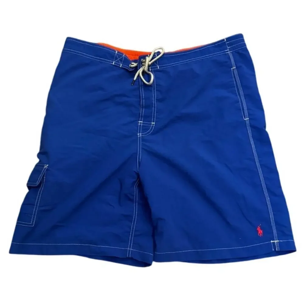 Polo Ralph Lauren Swim Trunks Blue Cargo Board Shorts Mesh Lined Size XL